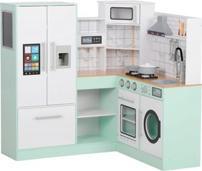 AIYAPLAY Gyermek Konyha, Játék Konyha Táblával, Páraelszívóval, Jégkészítővel, Mikróval, Sütővel, Hűtővel, Valósághű Fény- és Hanghatásokkal, Konyhai