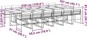 13 részes fehér textilén kerti étkezőgarnitúra párnákkal
