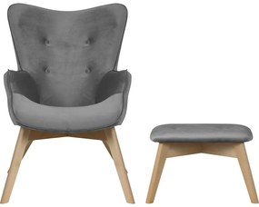 Szürke bársony fotel lábtartóval Niko – Ropez