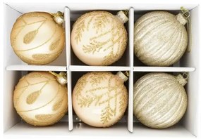 Karácsonyi üveg gömb dísz glitter dekorral arany barack 8 cm 6 db