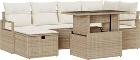 vidaXL Kerti Kanapé Szett párnával tárolóval 7 pcs Bézs Poli rattan