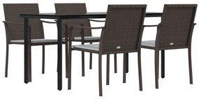 5 részes polyrattan és acél kerti étkezőgarnitúra párnával