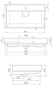 TMP LUX 80 fali fürdőszobabútor - CeraStyle SHARP - 37300 mosdóval - 80 x 48 cm