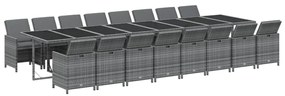17 részes szürke polyrattan kerti étkezőgarnitúra párnával