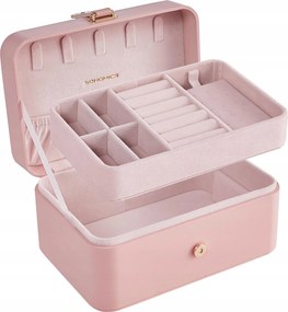 Kompakt Kis Utazó Ékszerdoboz 2 Szint Pasztell Rózsaszín
