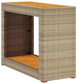 bézs polyrattan kerti kisasztal fa asztallappal 100x40x75 cm