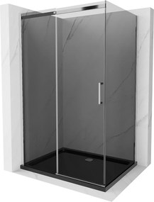 Mexen Omega, tolóajtós zuhanykabin 100 (ajtó) x 90 (fali) cm, 8mm szürke üveg, króm profil + vékony zuhanytálca fekete + króm szifon, 825-100-090-01-…