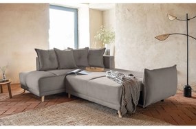 Világosbarna kordbársony kinyitható sarokkanapé (bal oldali) Lazy Lukka – Miuform