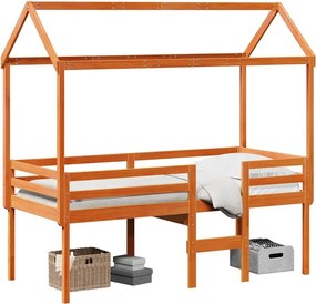 vidaXL viaszbarna tömör fenyőfa magasított ágy tetővel 90 x 190 cm