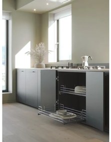 Konyhai fémrács, 450mm, 220mm magas fiók,ezüst szürke, teljes kihúzás, csillapított záródás, 30kg teherbírás, SIGE Green Line 119