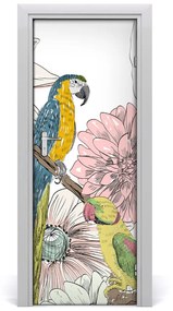 Ajtóposzter Papagájok és virágok 75x205 cm