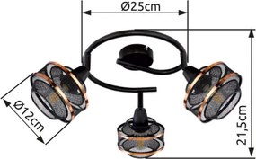 Globo 54020-3 Spotlámpa fém fekete-arany színben,fém drót búrával. Ø:250, M:215, fényforrás nélkül 3xE14 40W 230V