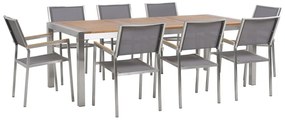 Nyolcszemélyes étkezőasztal eukaliptusz asztallappal és szürke textilén székekkel GROSSETO Beliani