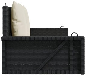 fekete polyrattan hintapad párnával 119 x 56 x 48 cm