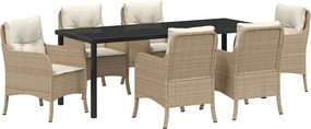 vidaXL Kert étkező szett párnával 7 pcs Bézs polirattan
