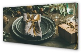 Canvas képek Plate evőeszközök baubles ajándékok 100x50 cm