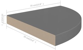4 db magasfényű szürke MDF lebegő sarokpolc 35 x 35 x 3,8 cm