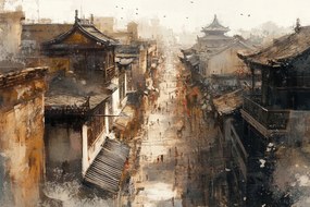 Vászonkép Canvas Város Hagyomány Utca Ázsia Házak Gwar Emberek 60x40