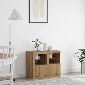 LED világítással ellátott oldalszekrények 2 db Kézműves tölgy 41x37x67 cm