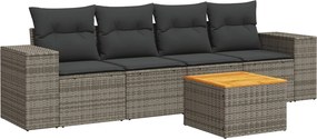 vidaXL 5 részes szürke polyrattan kerti ülőgarnitúra párnákkal