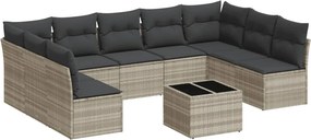 vidaXL 10 részes világosszürke polyrattan kerti ülőgarnitúra párnákkal
