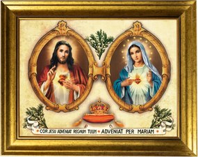 Mária Szíve Jézus Szíve Szakrális Kép Arany Díszkeretben 30X40