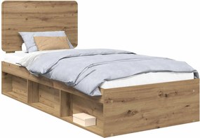 vidaXL Ágykeret fejtámlával Művészi tölgy 90 x 190 cm Tömör fenyőfa