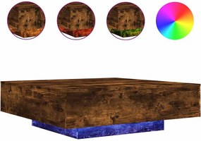 vidaXL füstös tölgy színű dohányzóasztal LED-lámpákkal 100x100x31 cm