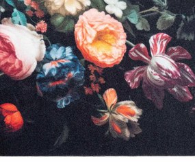Konyhai szőnyeg Virágos Fekete 180 x 60 cm Bársony