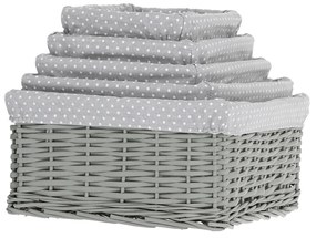 Szürke fonott kosárszett szövettel, 5 db, 5 méretben, 48 x 18 x 37 cm