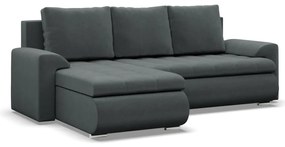 Tokio sarokkanapé, 2 ágyneműtartóval, bársony, baloldali, szürke