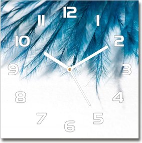 Üveg falióra szögletes Kék tollak 30x30 cm