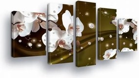 Vászonkép 170x100 Orchidea virágok fehér csillogás kristályok gyémántok modern