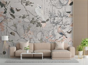 Gario Fotótapéta Vintage térkép és madarak - Andrea Haase Anyag: Vlies, Méret: 100 x 70 cm