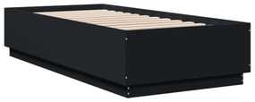 fekete szerelt fa ágykeret LED-világítással 90 x 200 cm
