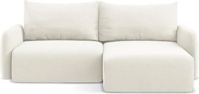 Krémszínű bársony kinyitható-tárolóhelyes sarokkanapé (jobb oldali-heverő résszel) Kalena – Makamii