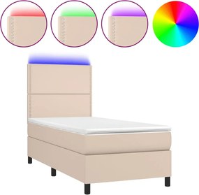 vidaXL cappuccino színű műbőr rugós ágy matraccal és LED-del 90x200 cm