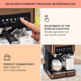 Klarstein Arabica Comfort, kávégép portaszűrővel, 1350 W, 20 bar, 1,8 l, érintőképernyő