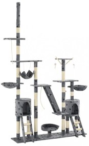 Szürke, mancsmintás macskabútor szizál kaparófákkal 230-250 cm