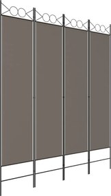 vidaXL 4 paneles antracitszürke szövet térelválasztó 160x220 cm