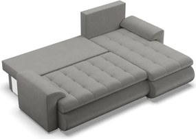 Tokio sarokkanapé, 2 ágyneműtartóval, bársony, jobboldali, világosszürke