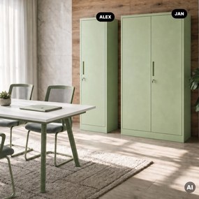Keskeny fém irodai iratszekrény, pasztellzöld, 450x1850x400 mm: ALEX Fresh Style
