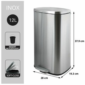 Spirella Pedálos szemetes soft-close Akira 12 l,csiszolt rozsdamentes acél, 12 l