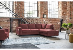 Rózsaszín bársony kinyitható sarokkanapé (jobb oldali) Lofty Lilly – Miuform