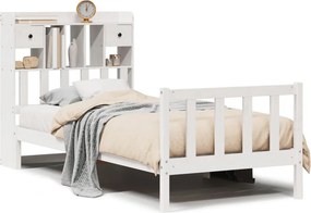 vidaXL fehér tömör fenyőfa könyvespolcos ágy matrac nélkül 75 x 190 cm