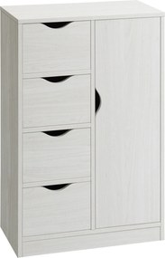 HOMCOM Modern Fali Szekrény 4 Fiókkal, 1 Ajtóval és Belső Polccal - Többfunkciós Tároló Szekrény Fürdőszobába, Hálószobába, Étkezőbe 54x29x83 cm Fehér