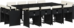 vidaXL 13 részes fekete polyrattan kerti ülőgarnitúra párnákkal