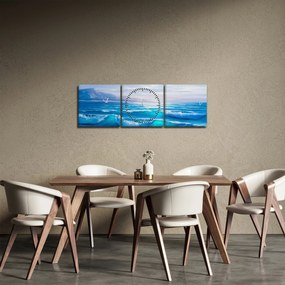 Kép - Olajfestmény a tengerről sirályokkal (órával) (90x30 cm)