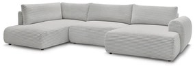 Világosszürke kordbársony kinyitható sarokkanapé (jobb oldali-U alakú) Lucien – Bobochic Paris