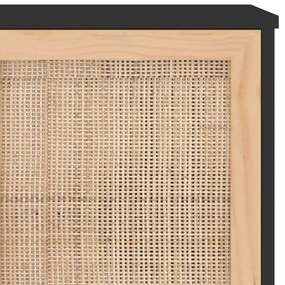 fekete fenyő/természetes rattan tálalószekrény 105 x 30 x 60 cm